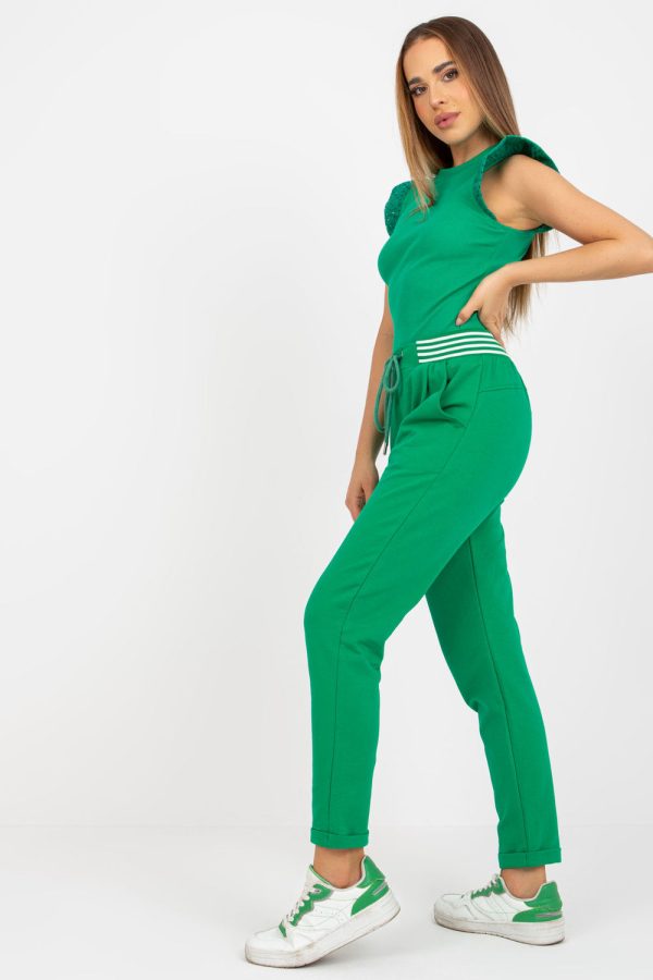 Green Tracksuit Trousers in Women`s Tracksuit Bottoms, Sports Pants with Cotton and Spandex
