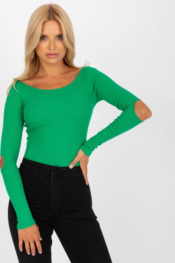 Green Blouse in Women`s Blouses, Tunics with Cotton and Spandex