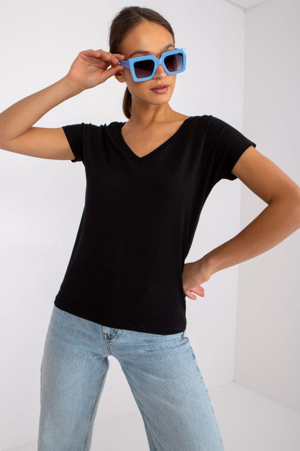 Black T-shirt in Women`s Tops, T-shirts, Singlets with Cotton and Spandex