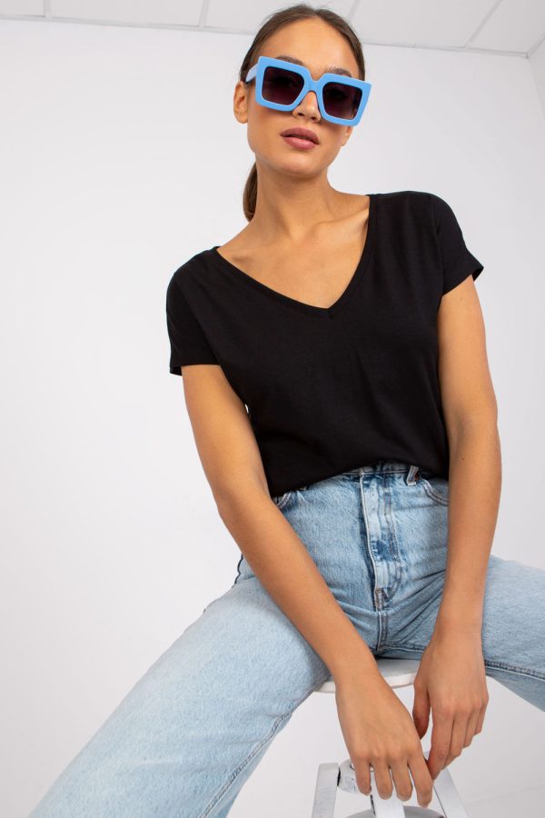 Black T-shirt in Women`s Tops, T-shirts, Singlets with Cotton and Spandex