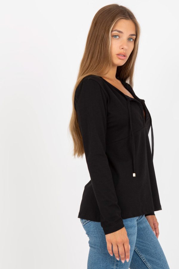 Black Blouse in Women`s Blouses, Tunics with Cotton and Spandex