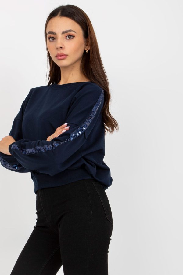 Navy Blue Sweatshirt in Sweatshirts For Women with Spandex and Viscose