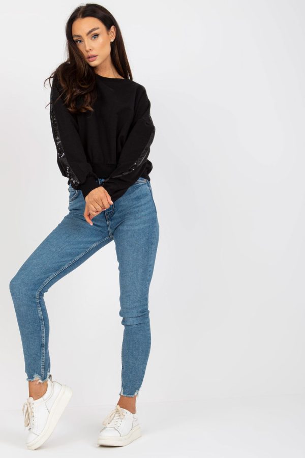 Black Sweatshirt in Sweatshirts For Women with Spandex and Viscose