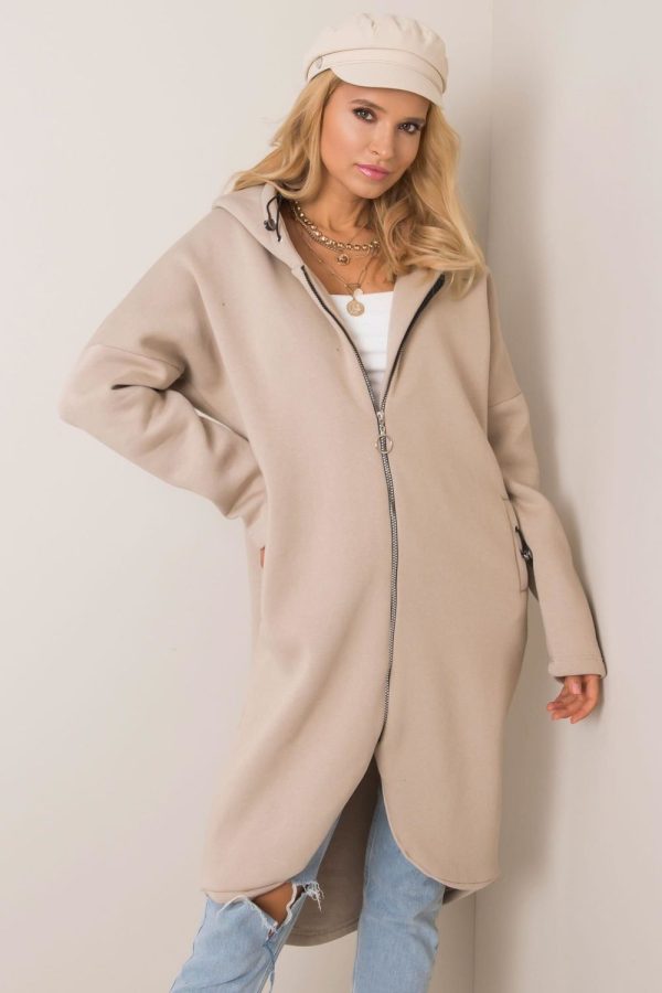 Beige Sweatshirt in Sweatshirts For Women with Cotton and Spandex