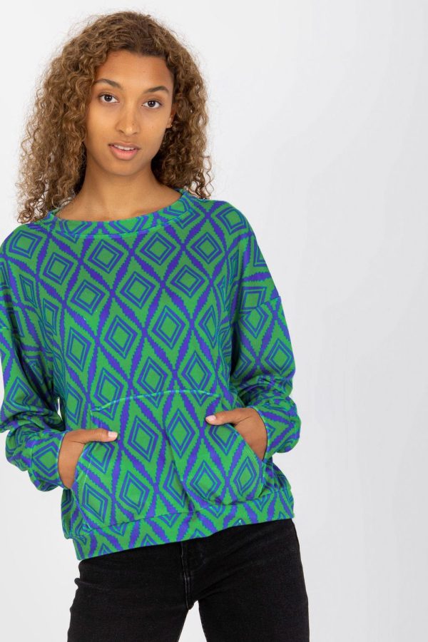 Green Sweatshirt in Sweatshirts For Women with Spandex and Viscose