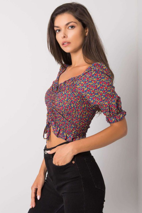Blue Blouse in Women`s Blouses, Tunics with Cotton and Spandex