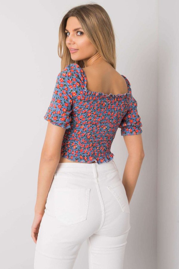 Blue Blouse in Women`s Blouses, Tunics with Cotton and Spandex