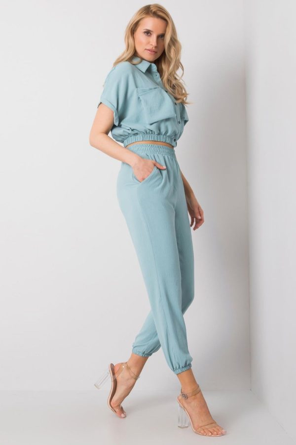 Green Women Trousers in Pants, Trousers, Shorts with Spandex and Polyester