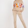 Beige Set in Pants, Trousers, Shorts with Spandex and Viscose