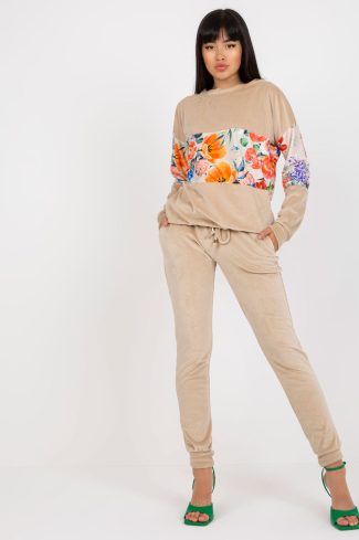 Beige Set in Pants, Trousers, Shorts with Spandex and Viscose