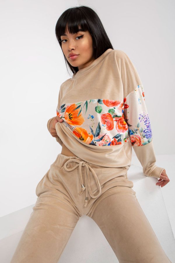 Beige Set in Pants, Trousers, Shorts with Spandex and Viscose