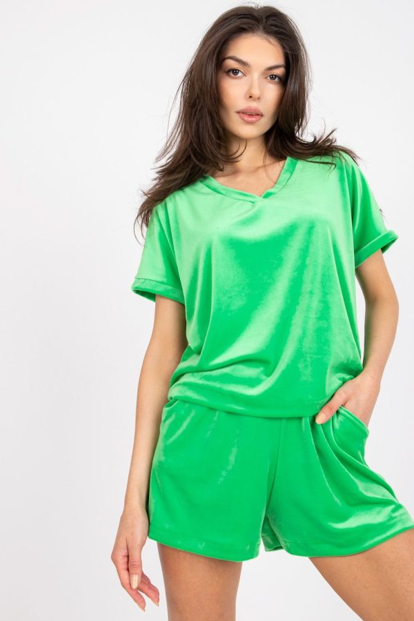 Green Set in Pants, Trousers, Shorts with Cotton and Spandex