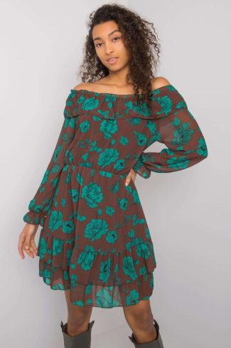 Brown Daydress in Day Dresses with Spandex, Polyester and Viscose