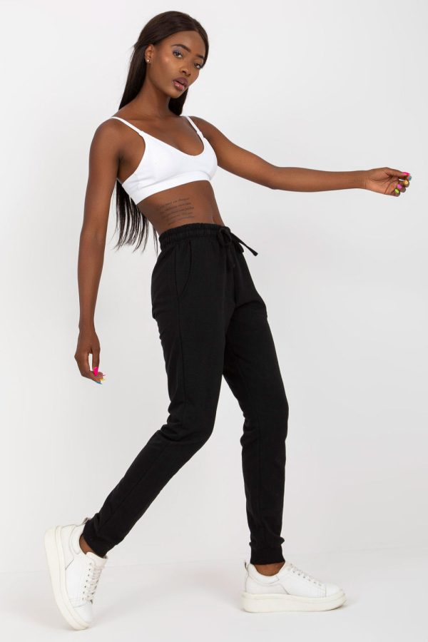 Black Tracksuit Trousers in Women`s Tracksuit Bottoms, Sports Pants with Cotton and Polyester