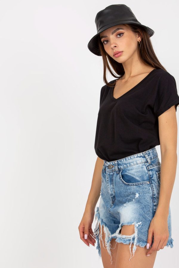 Black T-shirt in Women`s Tops, T-shirts, Singlets with Cotton and Spandex