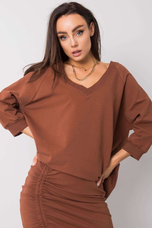 Brown Sweatshirt in Sweatshirts For Women with Cotton and Spandex