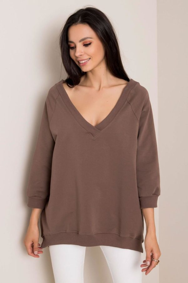 Brown Sweatshirt in Sweatshirts For Women with Cotton and Spandex
