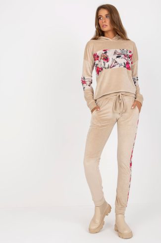Beige Set in Pants, Trousers, Shorts with Spandex and Viscose