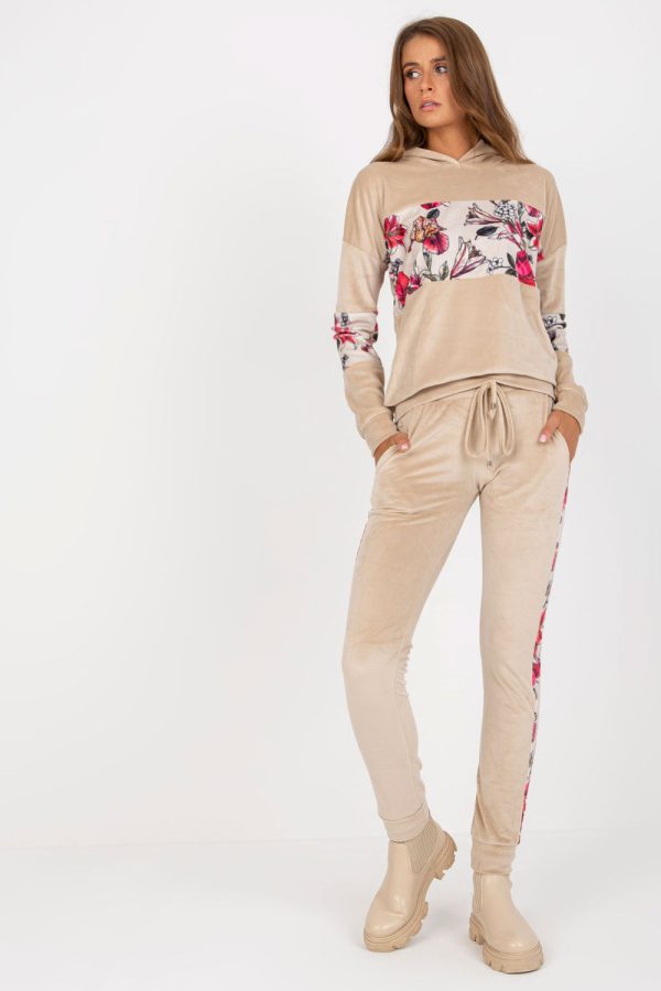Beige Set in Pants, Trousers, Shorts with Spandex and Viscose