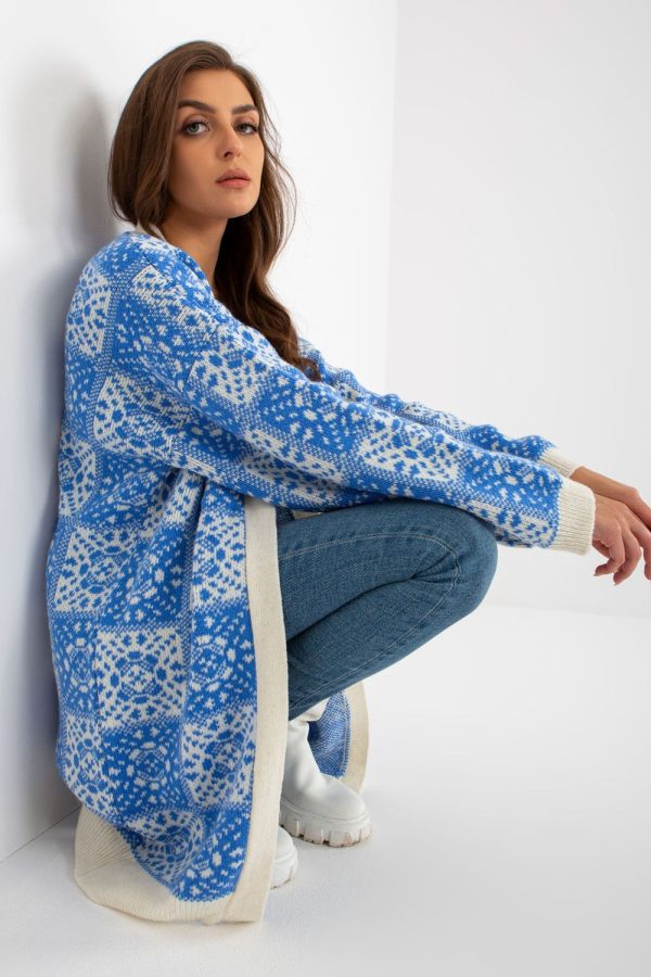 Blue Cardigan in Cardigans For Women, Ponchos with Acrylic, Cotton, Polyester and Wool