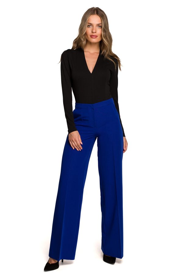 Blue Women Trousers in Casual Pants For Women with Spandex, Polyester and Viscose