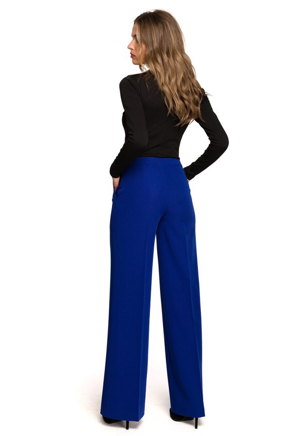 Blue Women Trousers in Casual Pants For Women with Spandex, Polyester and Viscose