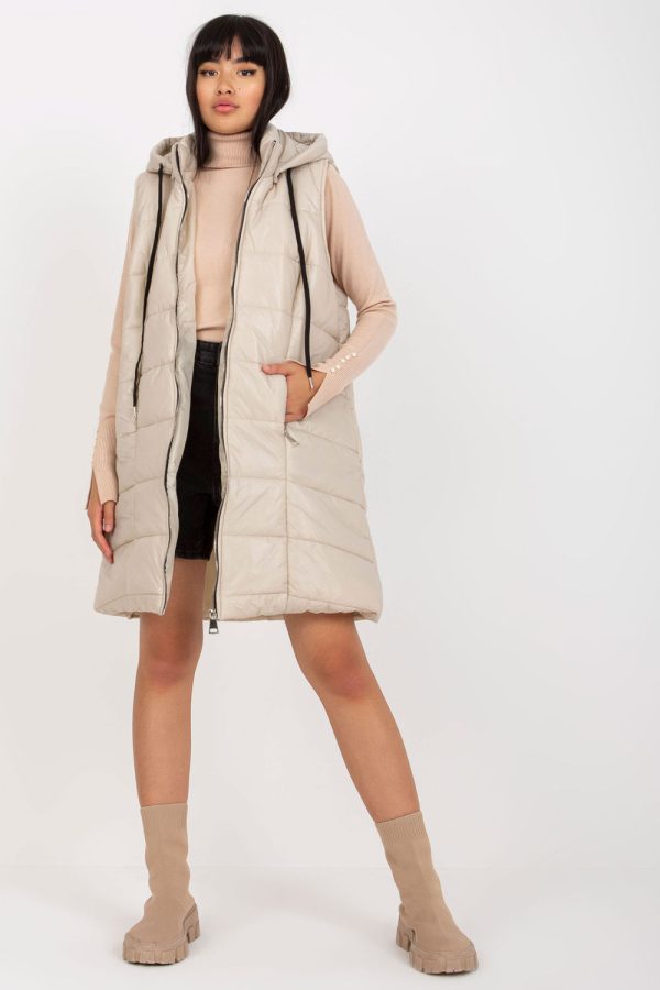 Beige Gilet in Women`s Coats, Jackets with Nylon
