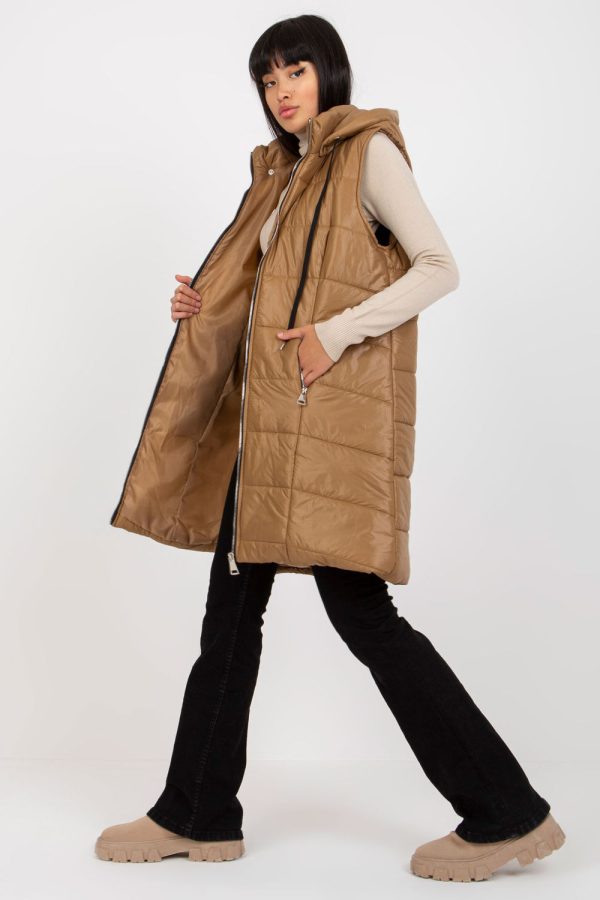 Brown Gilet in Women`s Coats, Jackets with Nylon