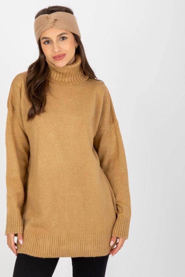 Brown Turtleneck in Sweaters, Pullovers, Jumpers, Turtlenecks, Boleros, Shrugs with Acrylic, Spandex and Polyester