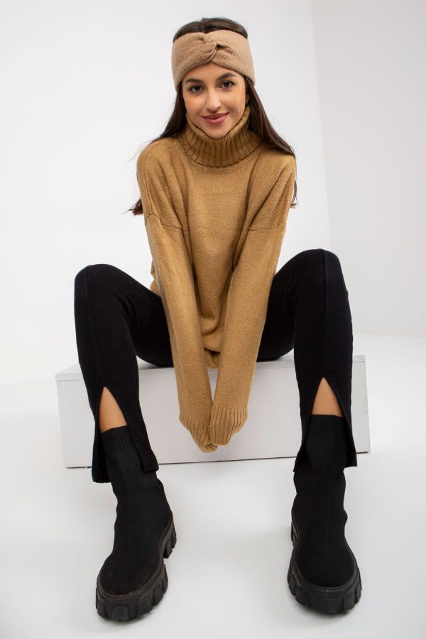 Brown Turtleneck in Sweaters, Pullovers, Jumpers, Turtlenecks, Boleros, Shrugs with Acrylic, Spandex and Polyester