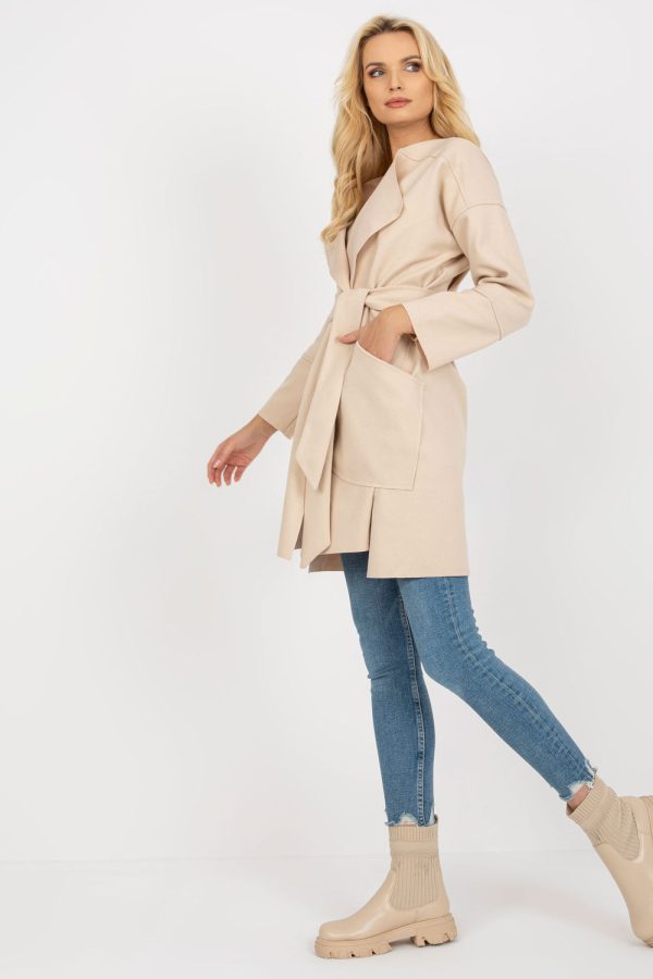 Beige Coat in Women`s Coats, Jackets with Polyester