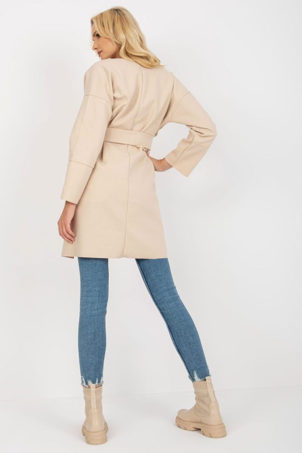 Beige Coat in Women`s Coats, Jackets with Polyester