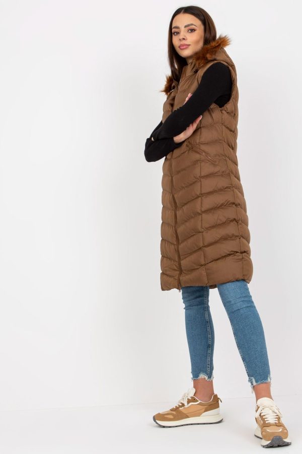Brown Gilet in Women`s Coats, Jackets with Polyester