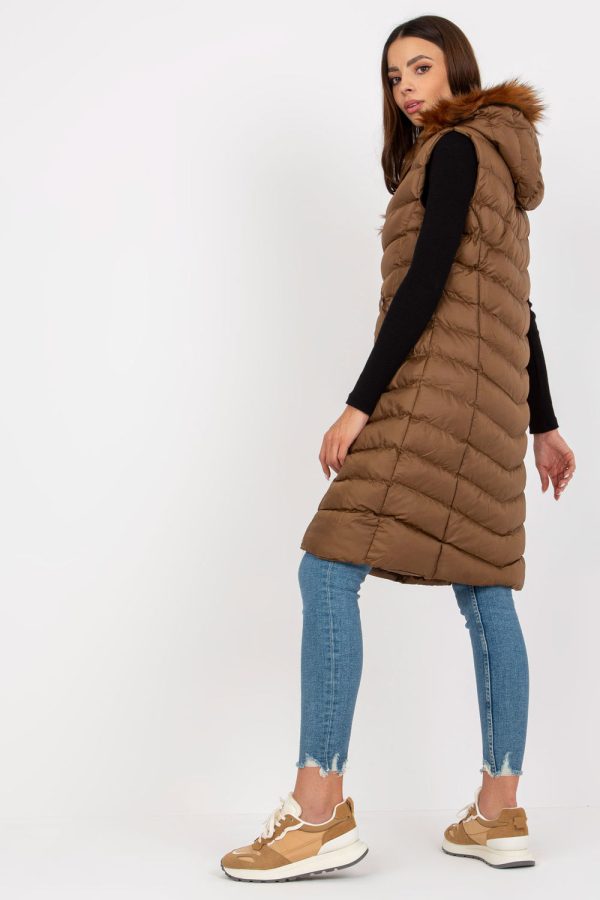 Brown Gilet in Women`s Coats, Jackets with Polyester