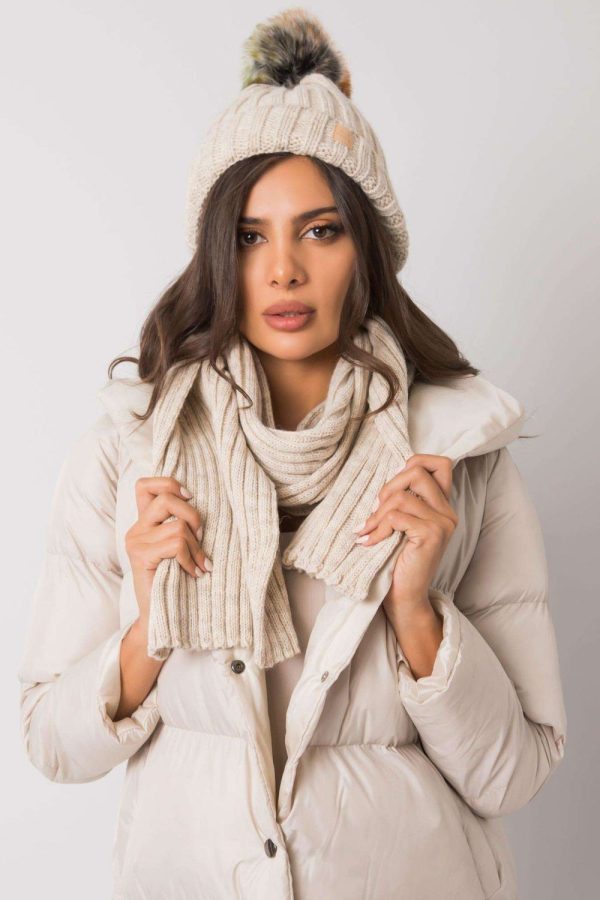 Beige Set in Caps & Hats For Women with Acrylic