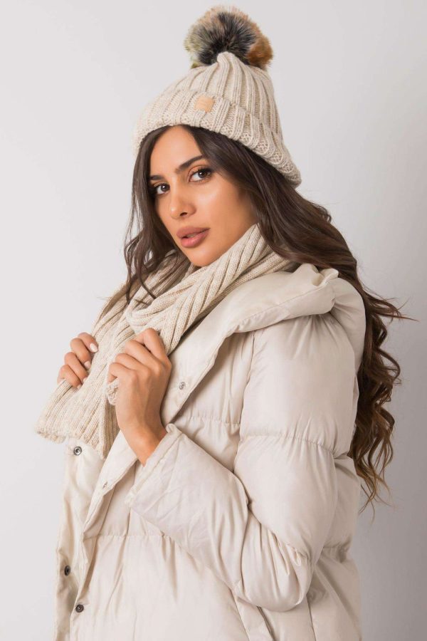 Beige Set in Caps & Hats For Women with Acrylic