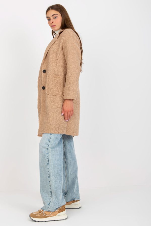 Beige Coat in Women`s Coats, Jackets with Polyester
