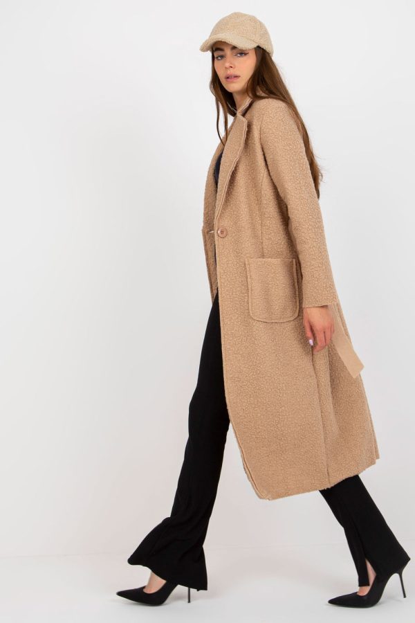 Beige Coat in Women`s Coats, Jackets with Polyester