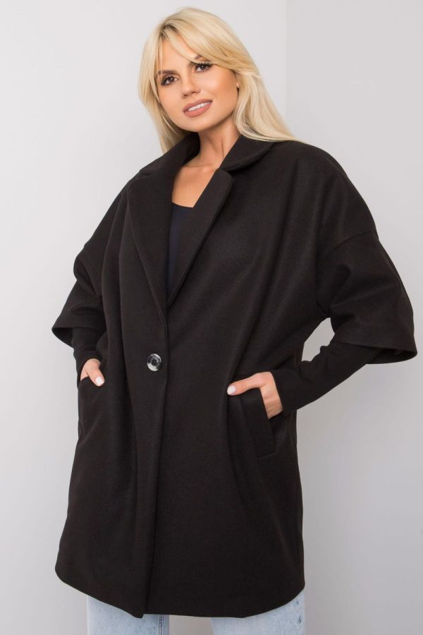 Black Coat in Women`s Coats, Jackets with Polyester