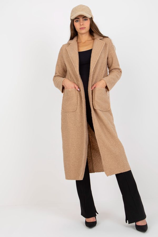 Beige Coat in Women`s Coats, Jackets with Polyester