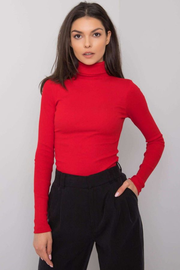 Red Turtleneck in Sweaters, Pullovers, Jumpers, Turtlenecks, Boleros, Shrugs with Cotton and Spandex
