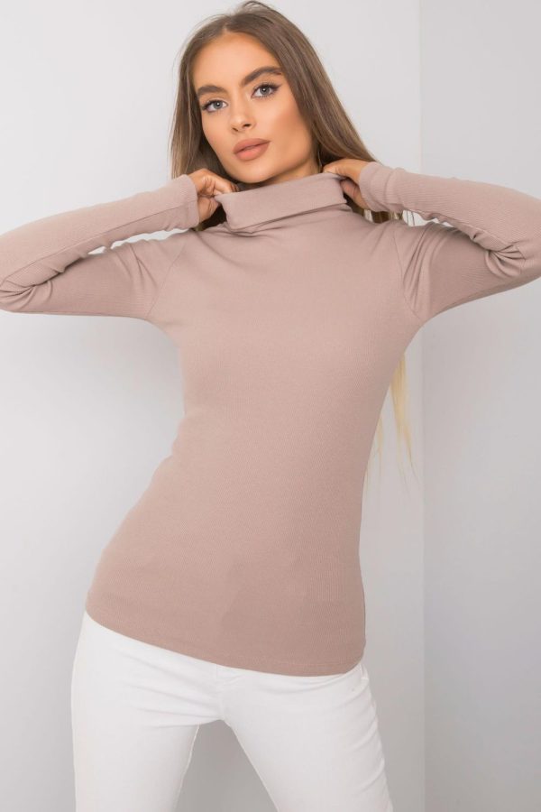 Beige Turtleneck in Sweaters, Pullovers, Jumpers, Turtlenecks, Boleros, Shrugs with Cotton and Spandex