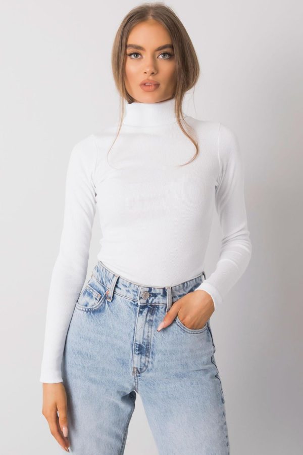 White Turtleneck in Sweaters, Pullovers, Jumpers, Turtlenecks, Boleros, Shrugs with Cotton and Spandex