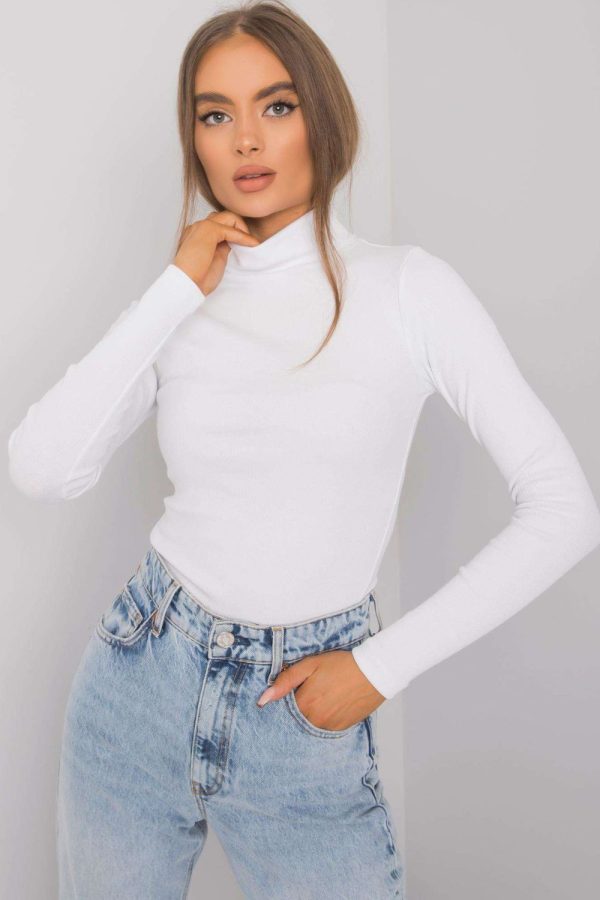 White Turtleneck in Sweaters, Pullovers, Jumpers, Turtlenecks, Boleros, Shrugs with Cotton and Spandex