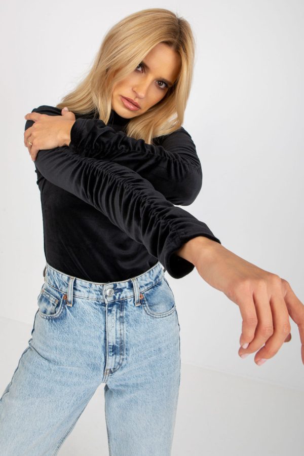 Black Blouse in Women`s Blouses, Tunics with Spandex and Polyester