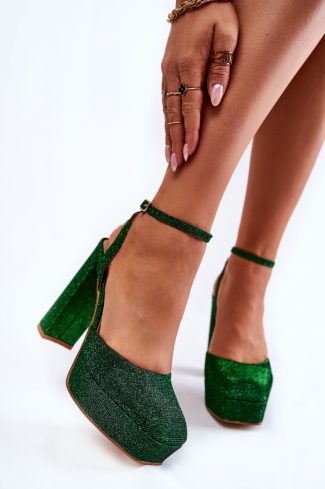 Green Heel Sandals in Sandals & Flip-Flops For Women with Fabric, Footbed and Heel Height