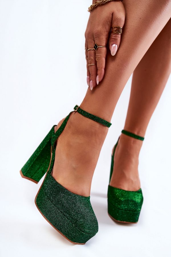 Green Heel Sandals in Sandals & Flip-Flops For Women with Fabric, Footbed and Heel Height
