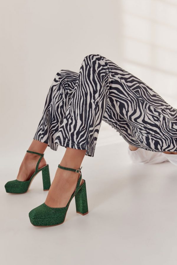 Green Heel Sandals in Sandals & Flip-Flops For Women with Fabric, Footbed and Heel Height