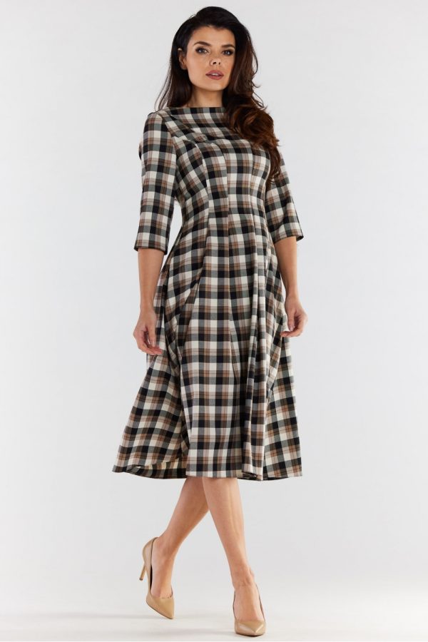 Brown Daydress in Day Dresses with Spandex, Polyester and Viscose