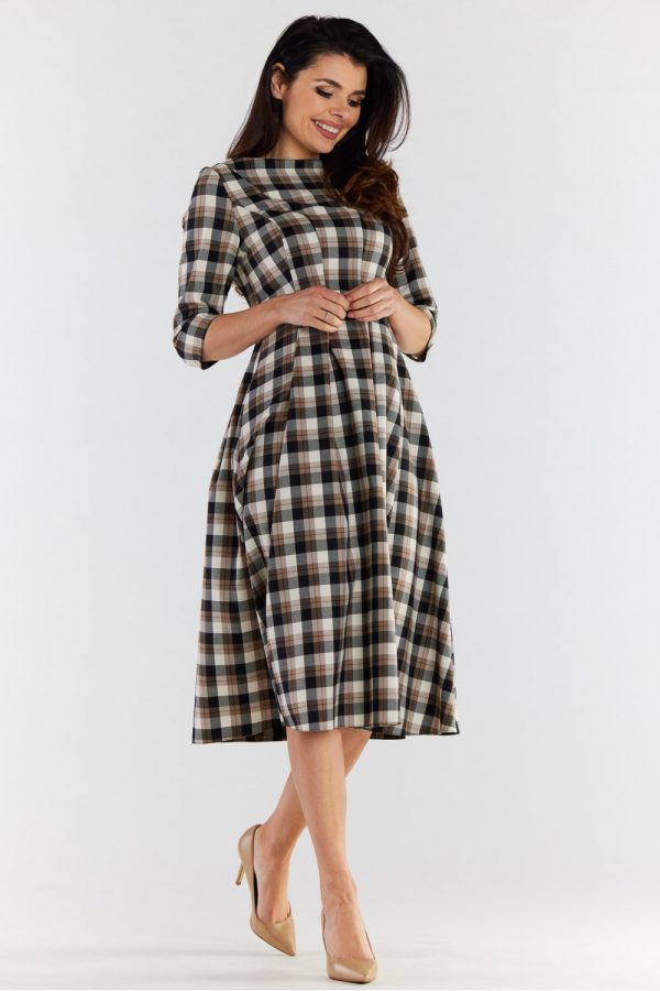 Brown Daydress in Day Dresses with Spandex, Polyester and Viscose